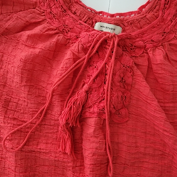 Max Studio size S pink red dressy top lace bell bottom - Picture 3 of 8